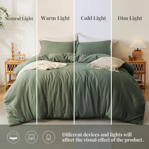MILDLY Super Soft Duvet Cover - 100% Washed Microfiber Olive Green Comforter Cover Set 3 Pieces with Zipper Closure & Corner Ties (No Comforter) - Image 4