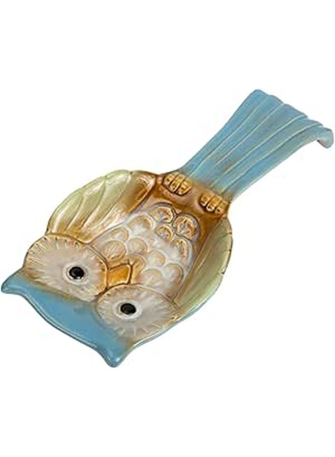 Ceramic Owl Spoon Rest Holder Kitchen Utensil Rack Embossed Pattern Blue Sturdy Home Restaurant - Image 1