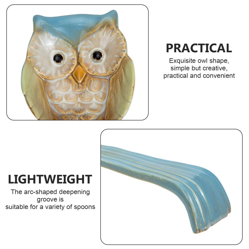 Ceramic Owl Spoon Rest Holder Kitchen Utensil Rack Embossed Pattern Blue Sturdy Home Restaurant - Image 4