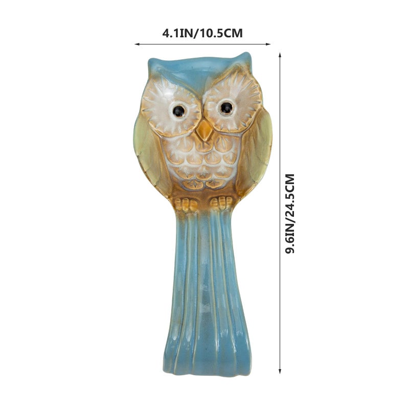 Ceramic Owl Spoon Rest Holder Kitchen Utensil Rack Embossed Pattern Blue Sturdy Home Restaurant - Image 3