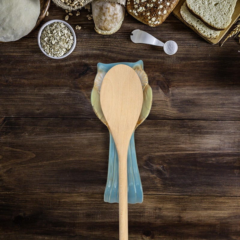 Ceramic Owl Spoon Rest Holder Kitchen Utensil Rack Embossed Pattern Blue Sturdy Home Restaurant - Image 5