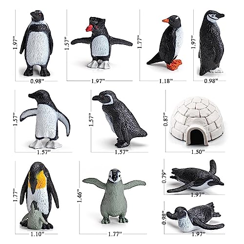 SCAHOW 11PCS Penguin Toys Plastic Arctic Animal Penguin Figures for Kids Realistic Polar Animals Penguin Figurines Set with Igloo Model Cake Topper Winter Miniature Toys Decoration - Image 5