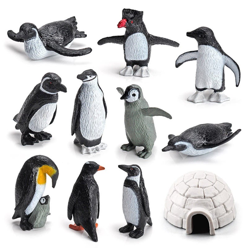 SCAHOW 11PCS Penguin Toys Plastic Arctic Animal Penguin Figures for Kids Realistic Polar Animals Penguin Figurines Set with Igloo Model Cake Topper Winter Miniature Toys Decoration - Image 3