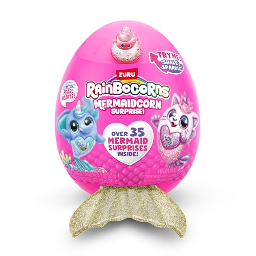 Rainbocorns راينبوكورن ميرميدكورن (بقرة) من زورو، دمية قابلة للجمع، مفاجآت حورية البحر، دمية محشوة للمعانقة، بيضة مفاجأة، ملصقات، رمال سحرية ومزيج فقاعات، للفتيات 3+ سنوات - Image 2