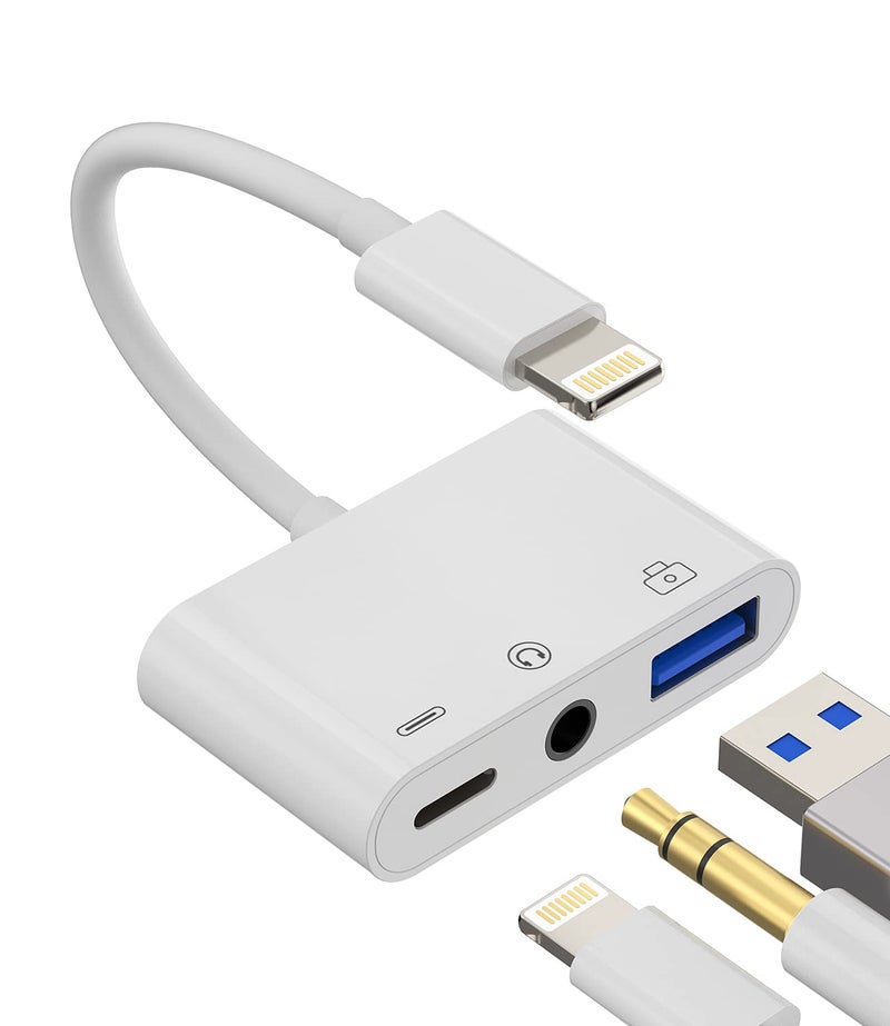 HOYULLI zoyuzan Compatible for iPhone Headphone Adapter 3.5mm AUX Audio Jack Charger Dongle Earphone Splitter Compatible with Lightning Male to USB Female OTG Power Charging Camera MIDI Connector for ipad - Image 1