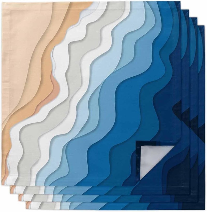 Blue Ombre Wave Cloth Napkins Set Of 4 20x20 Inch Reusable For Beach Wedding Party - Image 1
