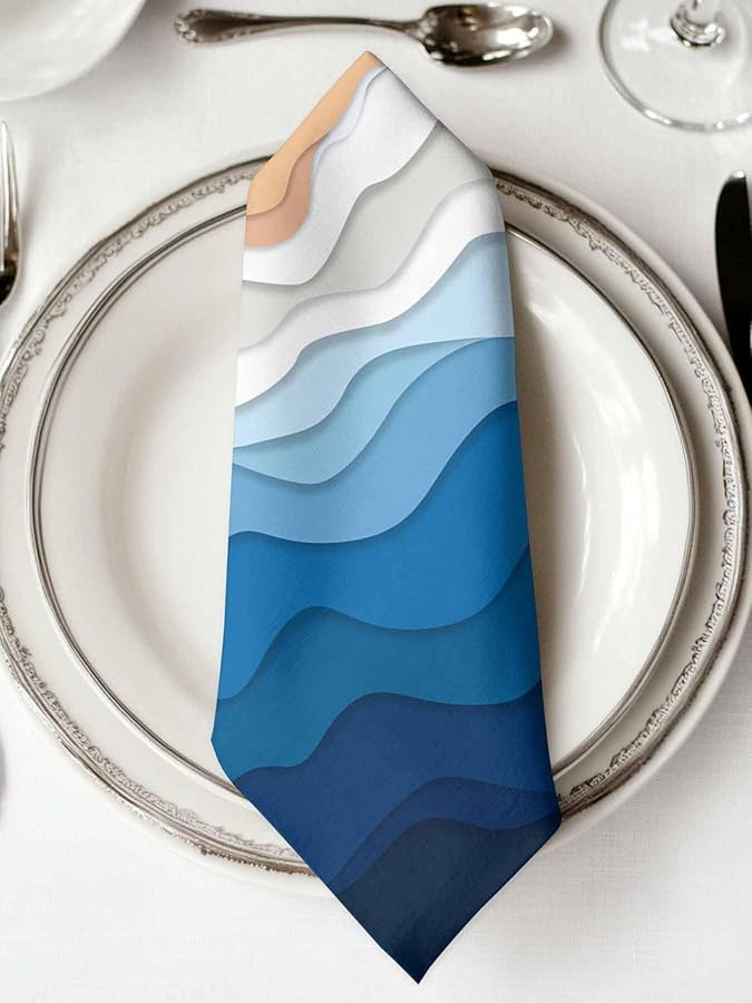 Blue Ombre Wave Cloth Napkins Set Of 4 20x20 Inch Reusable For Beach Wedding Party - Image 3