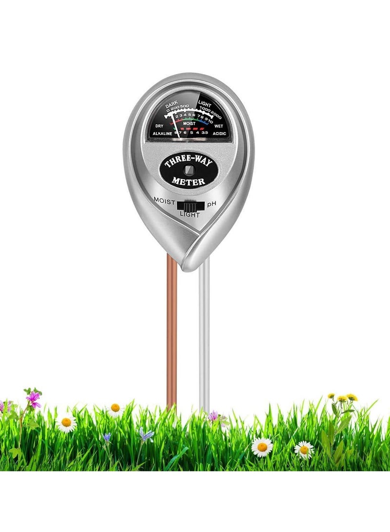 SYOSI Soil PH Meter, 3-in-1 Soil Moisture/Light/PH Tester Gardening Tool Kits, Plant Care Tools for Garden, Lawn, Farm, Indoor & Outdoor Use, No Battery Required (Silver) - Image 1