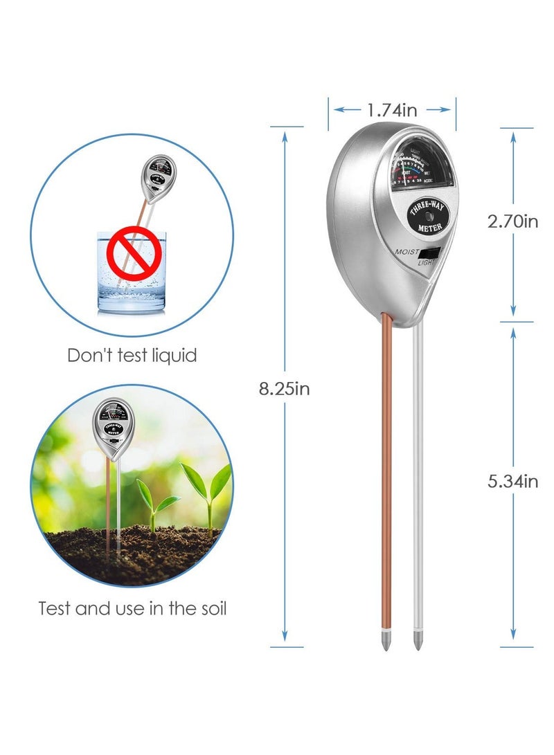 SYOSI Soil PH Meter, 3-in-1 Soil Moisture/Light/PH Tester Gardening Tool Kits, Plant Care Tools for Garden, Lawn, Farm, Indoor & Outdoor Use, No Battery Required (Silver) - Image 4