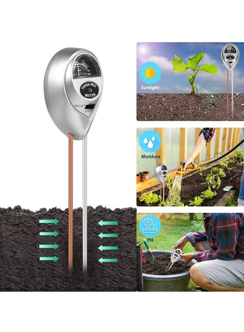 SYOSI Soil PH Meter, 3-in-1 Soil Moisture/Light/PH Tester Gardening Tool Kits, Plant Care Tools for Garden, Lawn, Farm, Indoor & Outdoor Use, No Battery Required (Silver) - Image 2