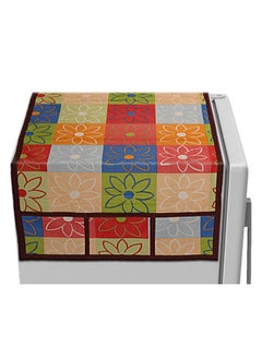 Kuber Industries Kuber Industries Multi Floral Print Fridge Cover With Side Pockets|Fridge Top Cover|Refrigerator Cover|Washable Cotton Material|6 Utility Pockets (Multi)  - Image 3