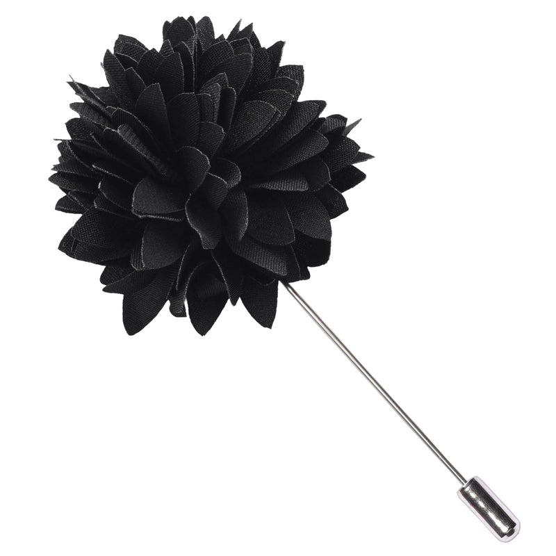 Branduce Black Tie for Men Wedding Solid Satin Silk Blend Necktie Pocket Square Tie Clip and Lapel Pin Brooch Set (TA14-24) - Image 3