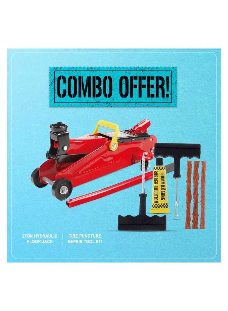 Generic Combo Offer- Buy 2 TON Car Hydraulic Trolley Floor Jack + Car Tire Repair Tool Kit Car Tire Puncture Repair Kit  - Image 1