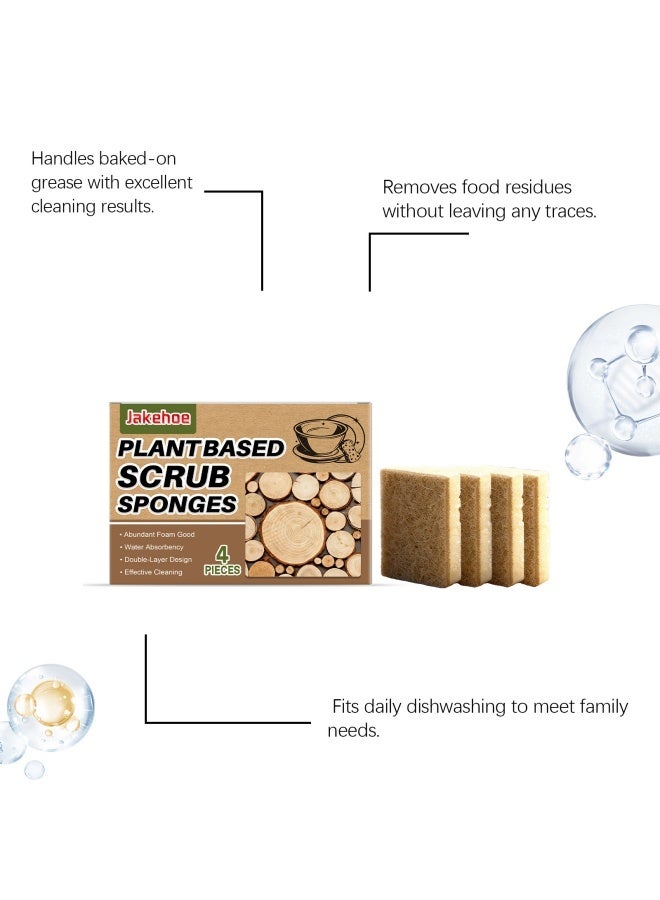 Jakehoe إسفنجة غسيل أطباق طبيعية، 4 قطع، إسفنجات مطبخ نباتية قابلة للتحلل الحيوي، إسفنجات صديقة للبيئة قابلة للتسميد، منتجات تنظيف عضوية لغسل الأطباق للاستخدام المنزلي، لا تسبب الخدوش - Image 3