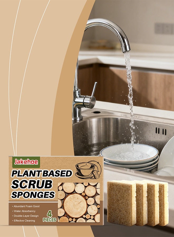 Jakehoe إسفنجة غسيل أطباق طبيعية، 4 قطع، إسفنجات مطبخ نباتية قابلة للتحلل الحيوي، إسفنجات صديقة للبيئة قابلة للتسميد، منتجات تنظيف عضوية لغسل الأطباق للاستخدام المنزلي، لا تسبب الخدوش - Image 1