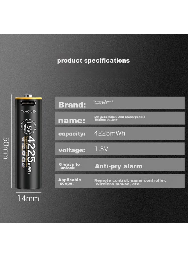 Delipow Usb Rechargeable Battery, Aa Lithium Battery, 4070mah Large Capacity, 1.5v Constant Voltage, With Type-c Fast Charging Cable, Suitable For Electronic Locks/mice/game Controllers, Heiwu Kong - Image 4