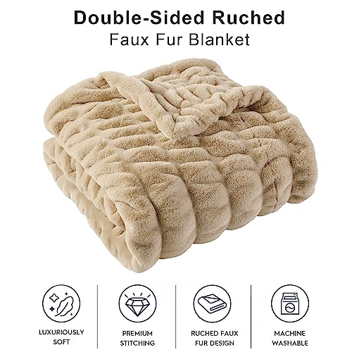 BATTILO HOME Luxury Faux Fur Throw Blanket for Couch, Cozy Plush Soft Blanket for Women, Double Side Ruched Rabbit Fur Blanket for Living Room, 50x60 Inches - Image 5