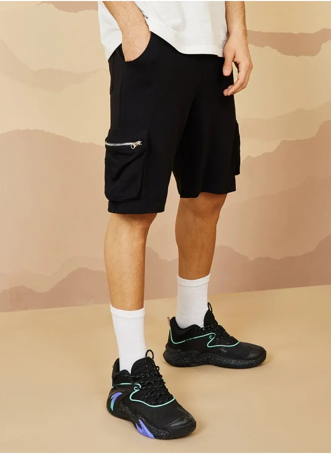 ستايلي Solid Oversized Short with Cargo Pocket Detail