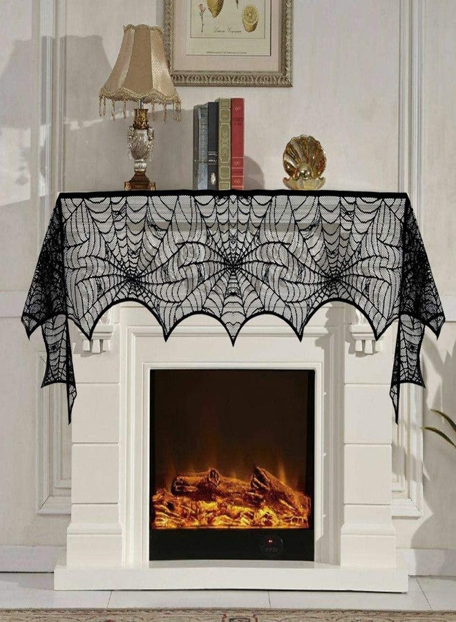 Tayfremn 5pack Halloween Decorations Tablecloth Runner Black Lace Round Spider Cobweb Table Cover Fireplace Mantel Scarf Spiderweb Fireplace Scarf Spider Lampshade with 36pcs Scary 3D Bat for Halloween Party - Image 5