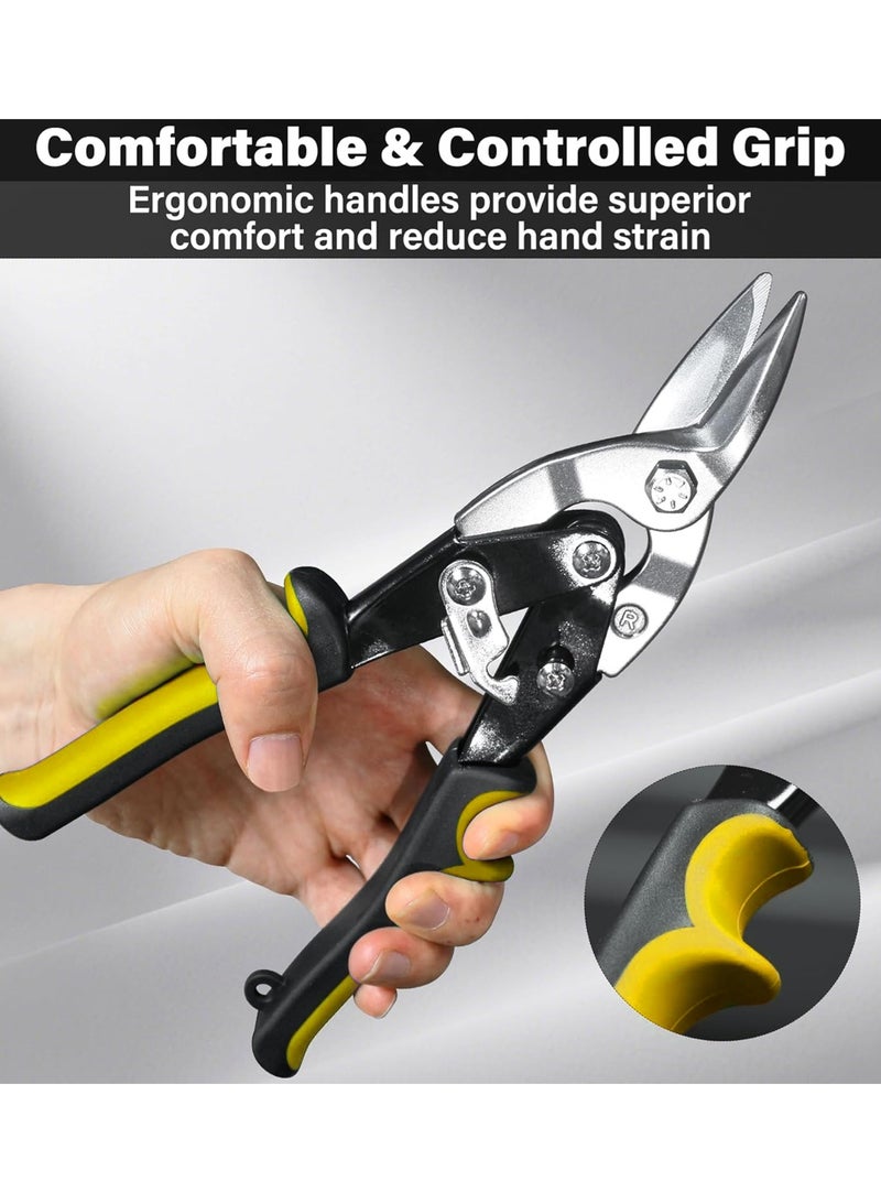 Aviation Tin Snips for Cutting Metal Sheet, CR-V Steel Miter Shears for Straight, Left  Right Cuts, 10 Inch Heavy-Duty Sheet Metal Cutters with Safety Lock  Ergonomic Grip - Image 3