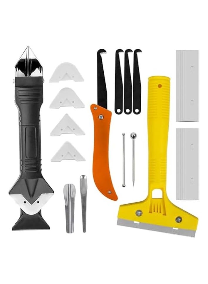 بروماس أداة إزالة الجص، 26 قطعة 3 في 1 مجموعة أدوات السد السيليكون مع مزيل السد لإزالة الجص، مكشطة زاوية الغراء الزجاجي، مجموعة مكشطة الجص للحمام، المطبخ، الأرضية، النافذة، مفصل الحوض - Image 1