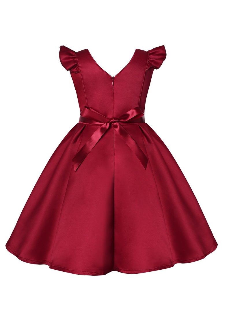 Loquat Girls Fashion Cute Princess Dress Red - Image 2