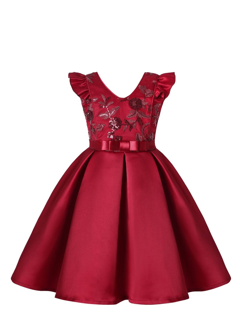 Loquat Girls Fashion Cute Princess Dress Red - Image 1
