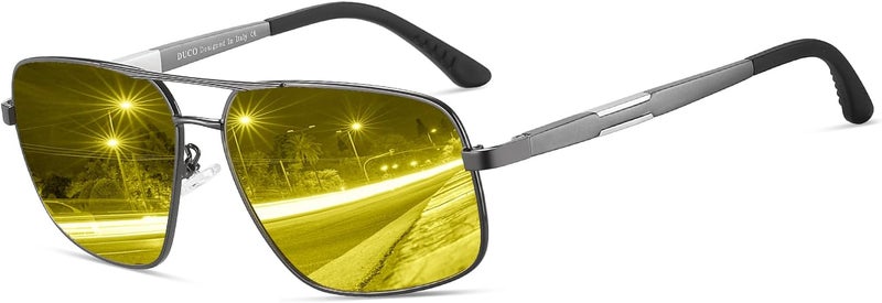 DUCO Night Vision Glasses For Men Night Time Driving Glasses For Men Anti Glare Black Square 9018Y (Gun Frame Night Vision Lens) - Image 1
