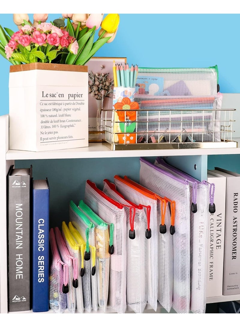 10 أكياس شبكية بسحاب مقاس A3 – أكياس مستندات مقاومة للماء للمكتب والمنزل والمدرسة وسفر الأعمال، ألوان متنوعة عشوائية، 43×31 سم - Image 4