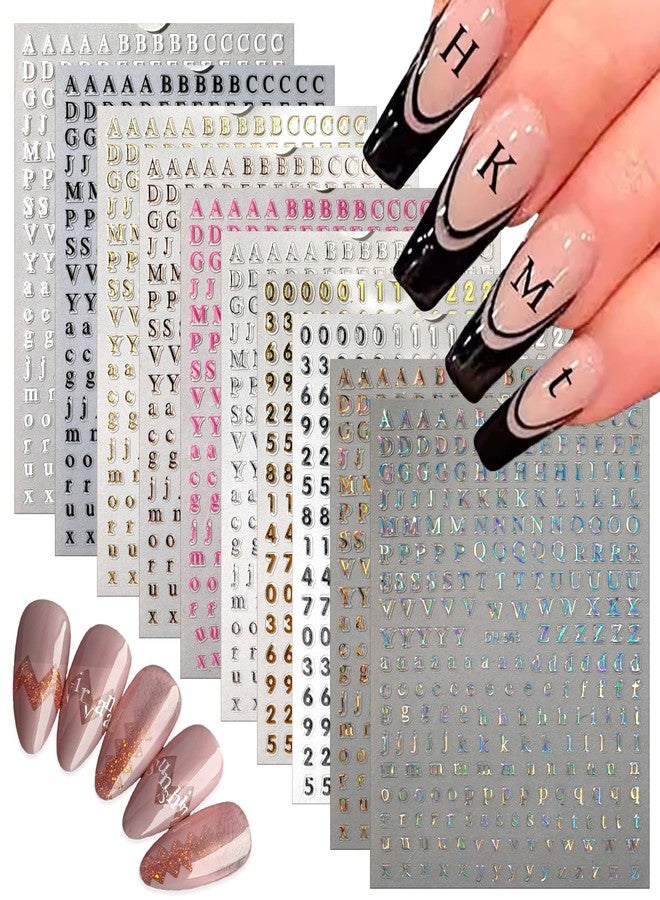 Snmzlc 10 Sheets Nail Art Stickers,Small Laser Letters Nail Decals for Nails Design,3D Self Adhesive Supplies,Design Decoration Accessories for Women and GirlsUS352 - Image 1