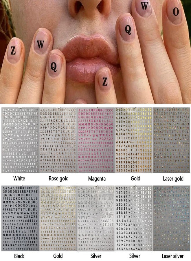 Snmzlc 10 Sheets Nail Art Stickers,Small Laser Letters Nail Decals for Nails Design,3D Self Adhesive Supplies,Design Decoration Accessories for Women and GirlsUS352 - Image 2