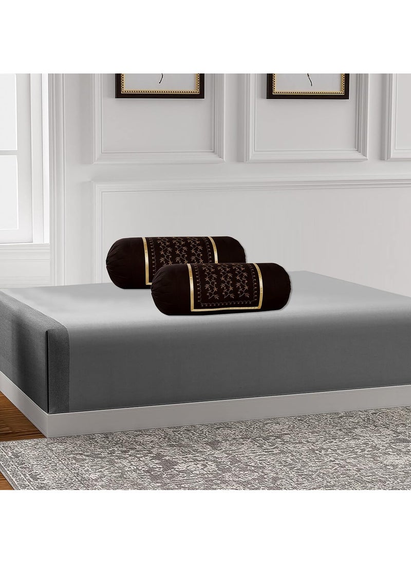 Rj Products Rj Products Cotton Bale Embroidery Bolsters Covers Pack of 2 Piece Brown_Coffee  - Image 3