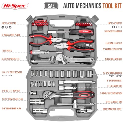 Hi-Spec HiSpec Tools 67pc SAE Auto Mechanics Hand Tool Kit Set Complete Car Motorcycle Engine Garage Repairs with Sockets Ratchet Wrench Pliers More - Image 3