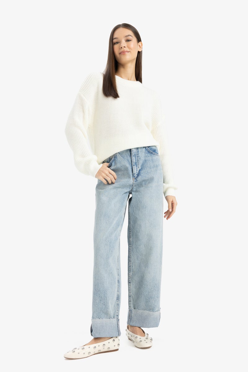 DeFacto Beige Woman Regular Fit Crew Neck Basic Knit Pullover Casual - Image 2