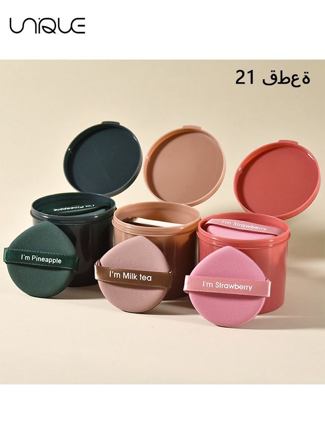 Unique 21Pcs Soft Makeup Puff With a Storage Box, Triangle Puff, Round Puff, Reusable Makeup Sponge, Liquid Foundation and Powder Puff, Non-latex Sponge (Waterdrop, Brown/Pink/Green) - Image 1