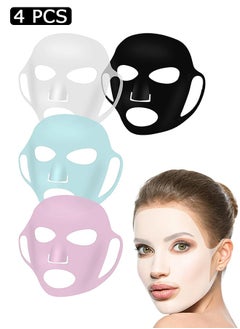 MAANGE 4 Pcs Silicone Facial Mask, Reusable 3D Face Mask Cover, Prevent Evaporation Masks Face Care Tool (Black, White, Blue, Pink)  - Image 1
