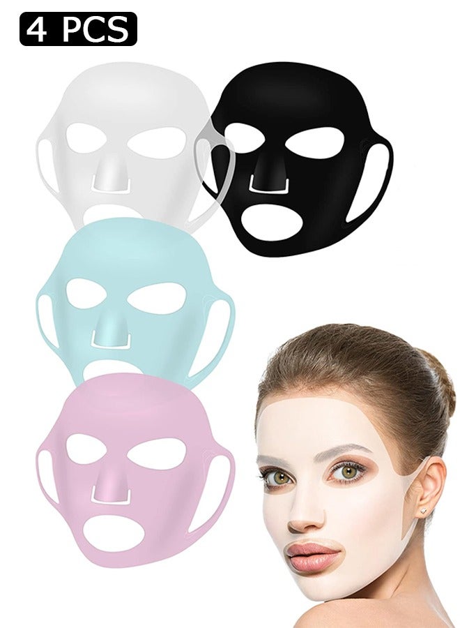 MAANGE 4 Pcs Silicone Facial Mask, Reusable 3D Face Mask Cover, Prevent Evaporation Masks Face Care Tool (Black, White, Blue, Pink) - Image 1