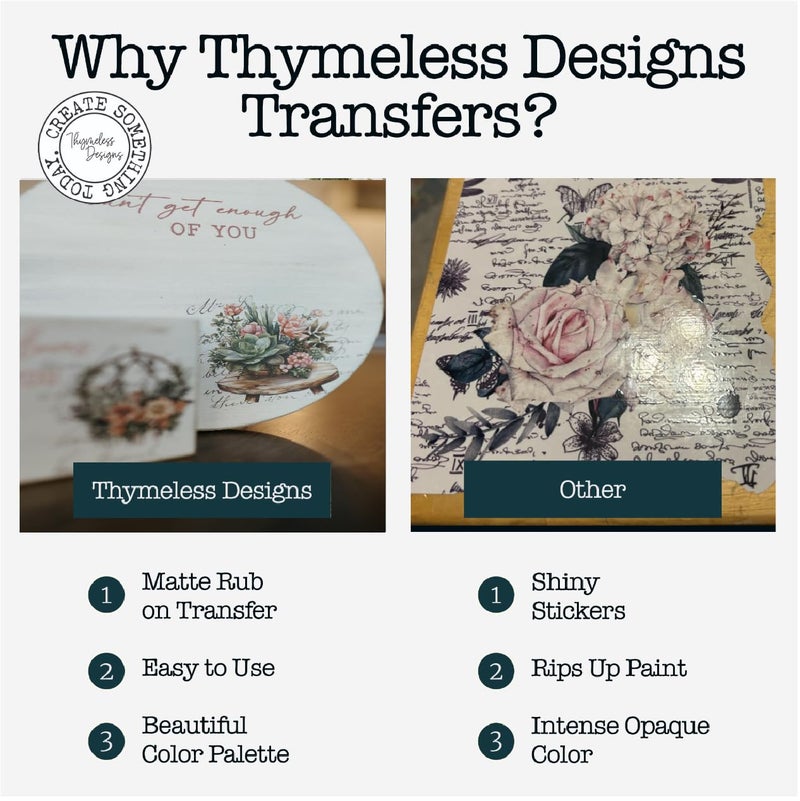 Thymeless Designs Rub on Transfers for Crafts and Furniture | 3 Design Sheets 6”x 12” | Home Decor Transfers | Furniture and Craft Decals | by Thymeless Designs (Succulent Garden) - Image 2