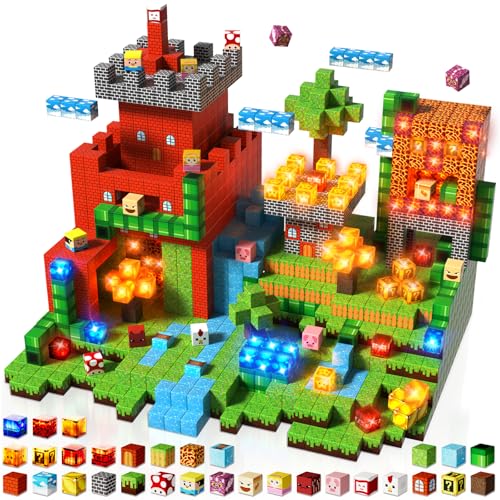 Goody King 200pcs Magnetic Blocks with Light Blocks Educational Sensory Magnet Toy Gift STEM Montessori Building Set for Kids Ages 3 Creative Magnetic Cubes Construction Playset - Image 1