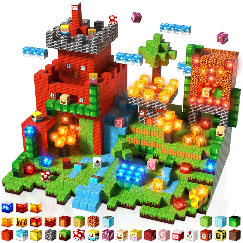 Goody King 200pcs Magnetic Blocks with Light Blocks Educational Sensory Magnet Toy Gift STEM Montessori Building Set for Kids Ages 3 Creative Magnetic Cubes Construction Playset - Image 3