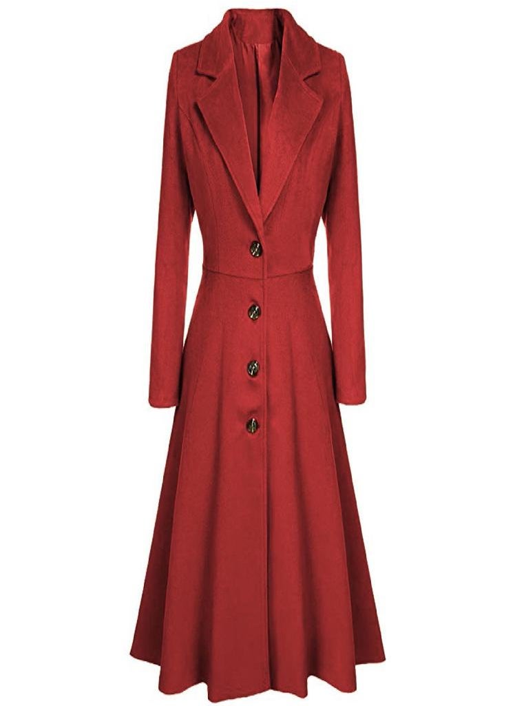 Eckek - Women's Woolen Blend Coats Coat Lapel Wrap Swing Flared Winter Long Overcoat Jacket - Image 1