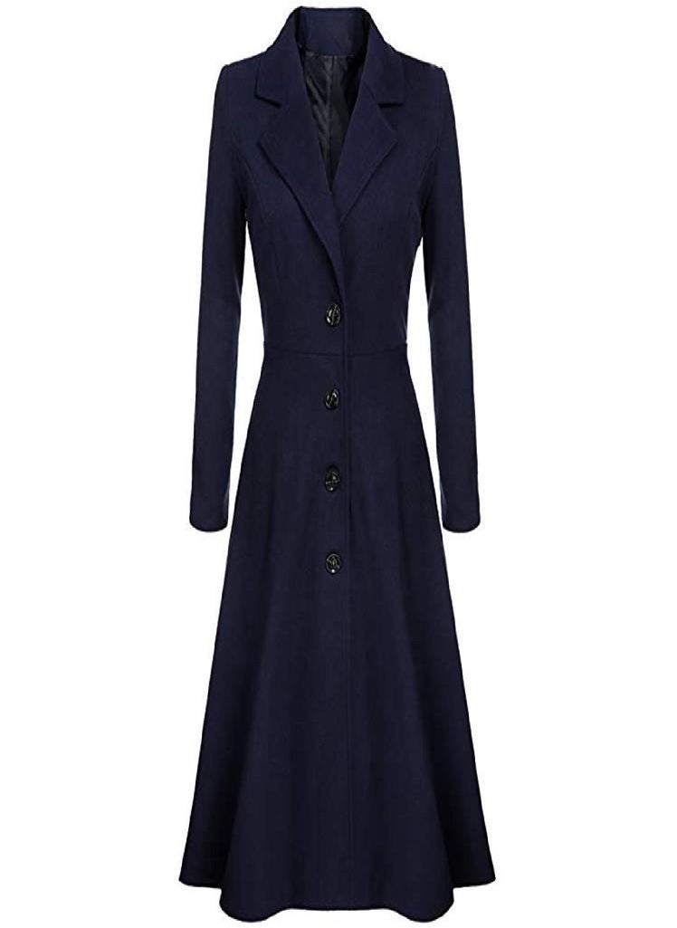 Eckek - Women's Woolen Blend Coats Coat Lapel Wrap Swing Flared Winter Long Overcoat Jacket - Image 1