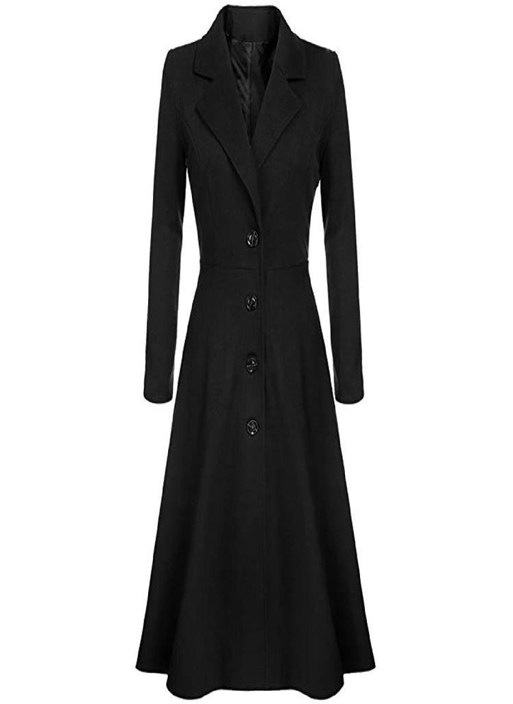 Eckek - Women's Woolen Blend Coats Coat Lapel Wrap Swing Flared Winter Long Overcoat Jacket - Image 1
