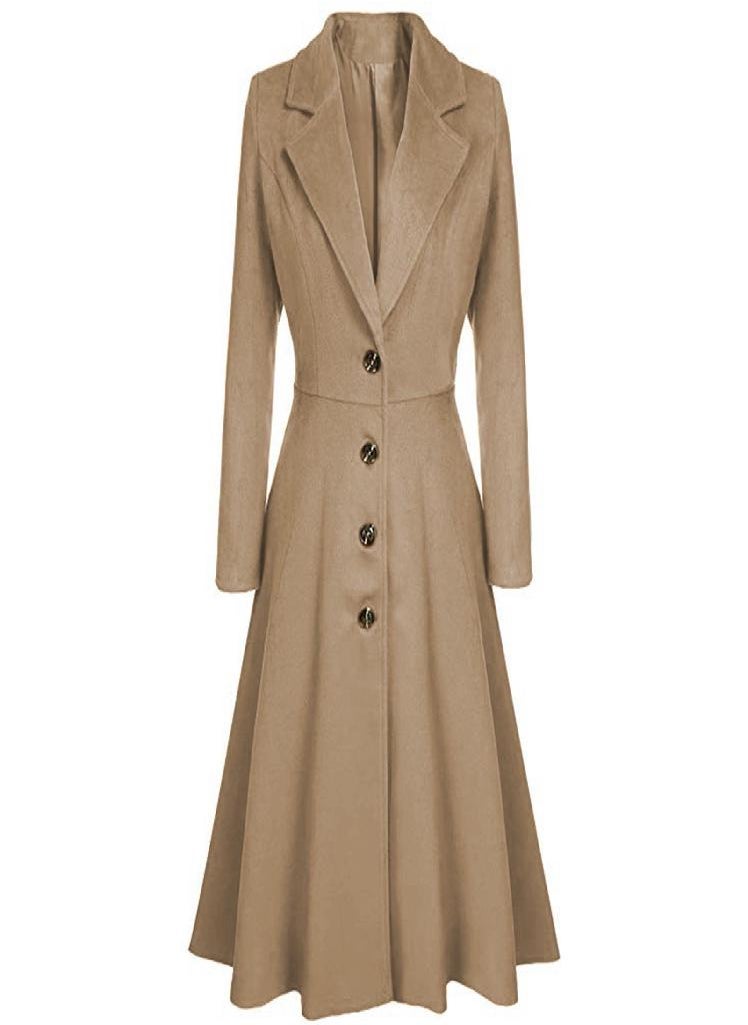 Eckek - Women's Woolen Blend Coats Coat Lapel Wrap Swing Flared Winter Long Overcoat Jacket - Image 1