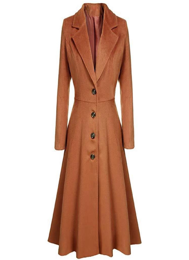 Eckek - Women's Woolen Blend Coats Coat Lapel Wrap Swing Flared Winter Long Overcoat Jacket - Image 1