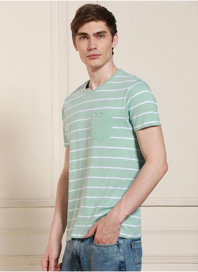 Dennis Lingo Regular Fit Light Blue Cotton-Poly T-Shirt Crew Neck  - Image 1