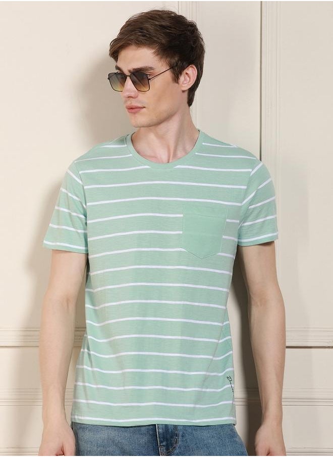 Dennis Lingo Regular Fit Light Blue Cotton-Poly T-Shirt Crew Neck  - Image 5