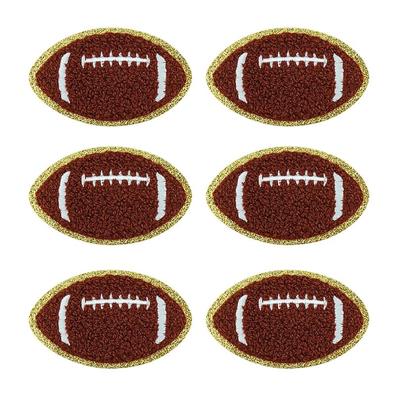 Saktopdeco 6 Pcs Football Patch Chenille Football Iron On Patches Gold Edges Football Embroidered Patches For Diy Sew Making Clothes