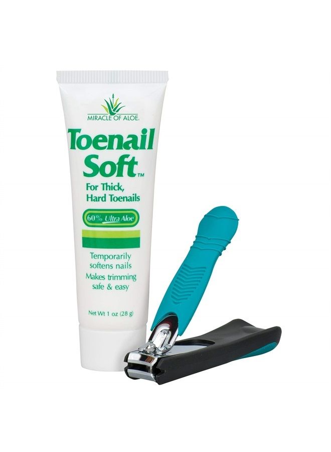 Miracle of Aloe Toenail Soft Temporary Nail Softening Cream with Aloe 1 oz PLUS Easy Hold Toenail Clipper 