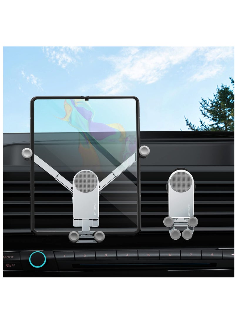 erorex Car Phone Holder Aluminum Z Fold 3 Car Mount Vent Holder Universal Gravity Cell Phone Holder for Samsung Galaxy Mobile Devices Under 8 Inch Silver  - Image 1